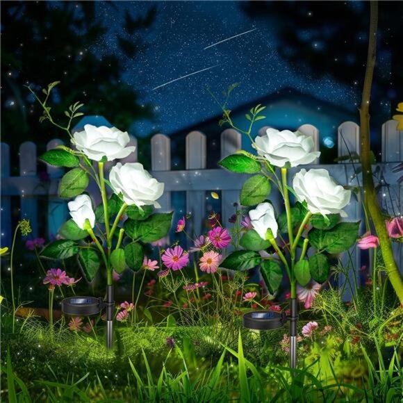Solar Flowers Lights Outdoor Garden Yard Decor Waterproof 2 Pack - Picture 1 of 7